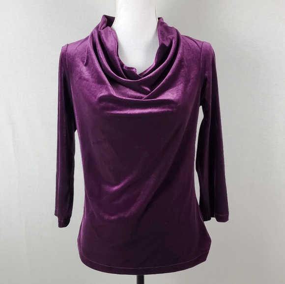 Lands' End Cowl Crushed Velvet Long Sleeve Top